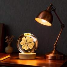 Bola de Cristal 3D con Base LED, Varios Diseños Disponibles, Luz Cálida, Regalo Romántico para San Valentín y Decoración - Trébol de cuatro hojas - Ver 5