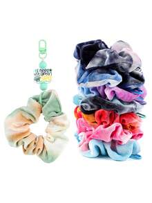 Scrunchie de Veludo Tie Dye com Chaveiro de Pingente de Letra, Elástico de Cabelo em Tecido Degradê com Pingente de Contas, Suporte de Rabo de Cavalo Elástico Macio, Pulseira da Moda - 2850 - Visão 3