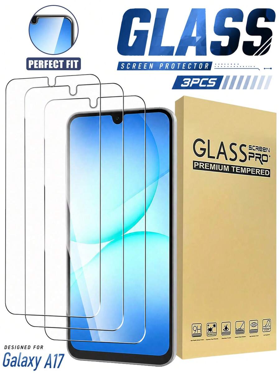 3 buah Pelindung Layar Kompatibel Dengan Galaxy A17 5G, Bahan Kaca Tempered, Sangat Tahan Lama, Kekerasan 9H Anti Pecah, Bebas Gelembung, Kompatibel Dengan Pelindung Layar Galaxy A16, Cocok Untuk Casing Ponsel - Clear - View 1