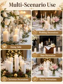 Smokeless Odorless White Pointed Cylindrical Candle Set - Home Decor Ornament, Suitable For Ramadan, Valentine's Day, Wedding Season And Christmas Decoration - Multiple Sizes - View 8