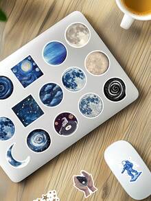 50Pcs Blue Starry Night Space Stickers, Back To School Aesthetic Dark Blue Decals, Van Gogh Galaxy Astronaut Vinyl Decals Fit Vision Board, Journal Laptop Phone Case - 6*6*1 - View 2