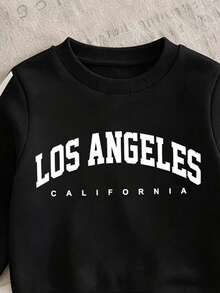 Young Boy Letter Print Crew Neck Long Sleeve Top And Long Pants - Black - View 4