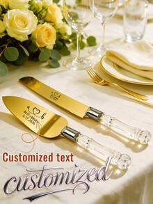 A6 Type Pizza Cutter & Server Set - Customizable Name Pizza Cutter & Server, Personalized Wedding Cake Knife & Server Set, Customized Crystal Handle Pizza Cutter & Server, Customizable Text Cake Server, Birthday Gift, Home Gift, Men, Women - Multicolor - View 9