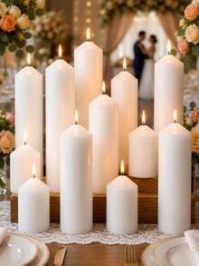 Smokeless Odorless White Pointed Cylindrical Candle Set - Home Decor Ornament, Suitable For Ramadan, Valentine's Day, Wedding Season And Christmas Decoration - Multiple Sizes - View 1