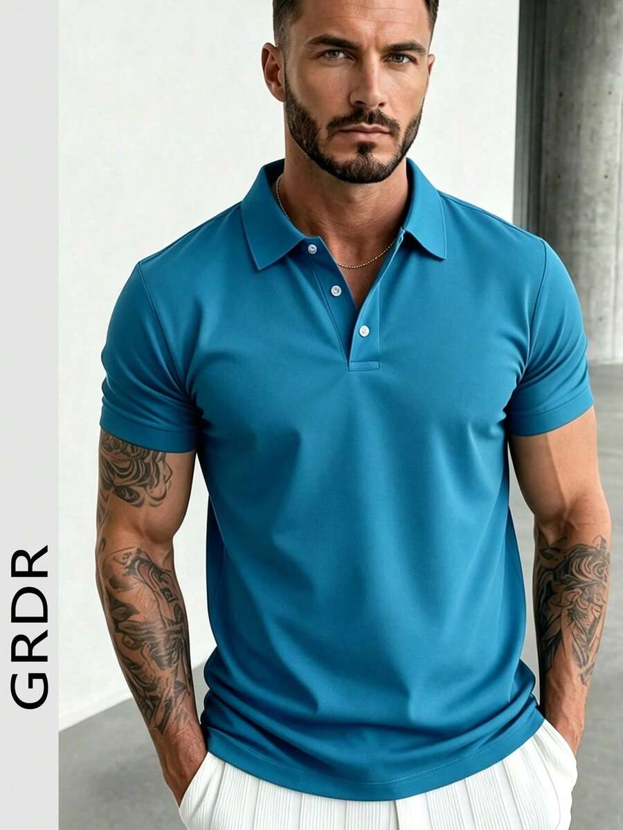 GRDR 男士时尚短袖休闲通勤 Polo 衫 - 薄荷藍 - 查看 1