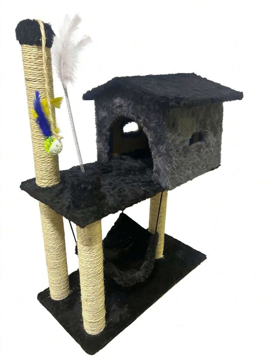 Arranhador P/gatos Com Casinha Pop 2 Andares Playground - Preto - Visão 1