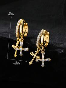 1 Pair/Unisex Fashion Double Cross Copper Zirconia Earrings, Religious Earrings Suitable For Daily Wear Or Gifting To Family And Friends - Multicolor - View 8