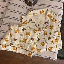 San-X Rilakkuma 日系卡通 Ins 風可愛慵懶熊睡衣套裝，女款夏季短袖甜美居家服 - 彩色 - 查看 5