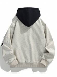 Jaket Baseball Bordir Gaya Kampus Pria Musim Semi/Gugur/Dingin, Jaket Penerbangan Kasual Berkerudung untuk Pasangan - Khaki - View 2