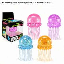 1pc Jellyfish Squishy Soft Rubber Toy, Glitter Jellyfish Squeeze Toy, Soft Slow Rebound Sensory Stress Relief Fingertip Toy, Anxiety Relief, Cute Handheld Toy, Suitable For All Ages, Blue Color, Perfect For Birthday, Christmas, Halloween And Easter Holiday Gifts - Multicolor - View 3