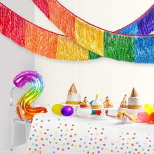 1pc/2pcs/3pcs/4pcs/5pcs/6pcs Rainbow Fringe Garland Banner Metallic Foil Tinsel Hanging Decoration Colorful Party Streamer For Birthday Party Pride Decorations Carnival Wedding Babyshower Photo Backdrop Indoor Outdoor Decor - View 1