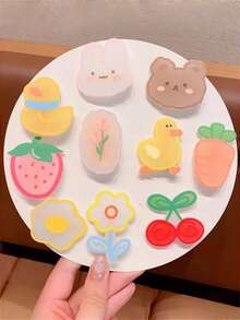 2pcs Cute Cartoon Fruit & Animal Hair Clips, Suitable For Girls Children, Cute Rabbit, Bear, Strawberry, Cherry Shaped Children Hair Accessories, Daily Hairstyle Accessories - Multicolor - View 5
