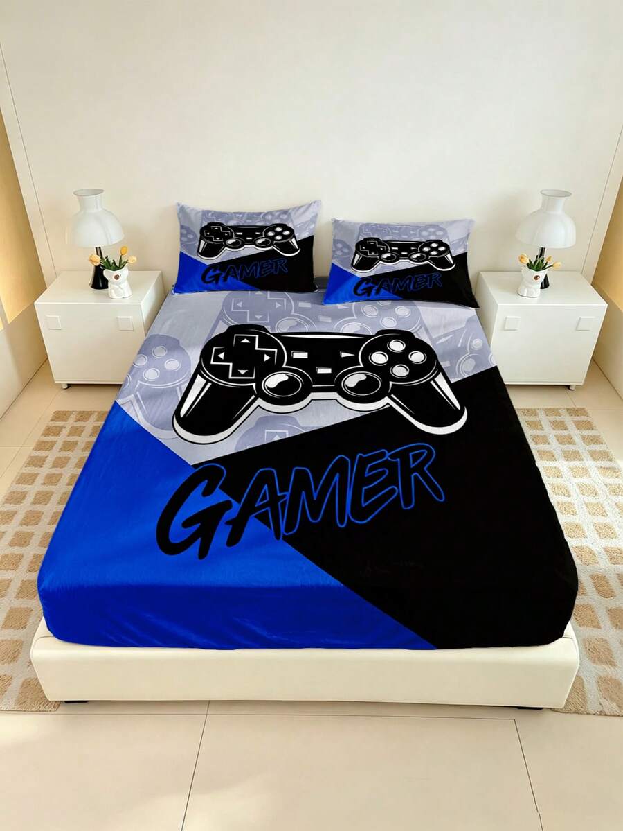 2/3PCS Teen Boys Game Controller Polyester 30cm Deep Pocket Elastic Fitted Sheet Breathable Smooth Cool Gaming Mattress Protector For Kids Teen All Seasons Bedroom - Multicolor - View 1