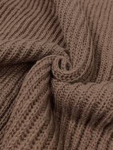 Suéter holgado de cuello alto para mujer, de punto acanalado casual y formal, con botones, de manga larga - Marrón Mocha - Ver 8