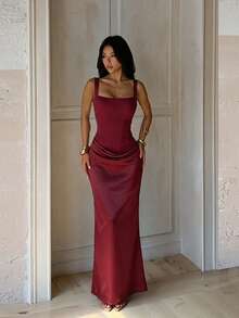 Summer, Elegant Dresses For Parties, Luxury Evening Dresses For Weddings, Vacation Wear For Women, Birthday Dresses, Back To School, Festivals, Beach - Burgundy - View 4