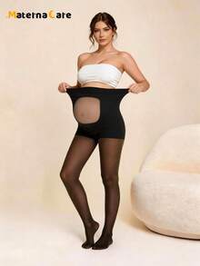 1 Pair Maternity Tights Transparent Belly Control Gold Sparkle Stockings High Elasticity, Soft And Comfortable, Suitable For Wearing During Pregnancy - Black - View 2
