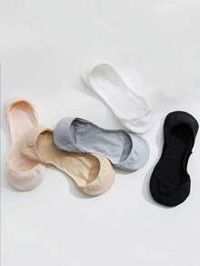 chuanwa（2） 1/5/10 Pairs Women Invisible No Show Non Slip Silicone Gel Bottom Thin Breathable Liner Socks Low Cut Hidden Boat Socks - Multicolor - View 7