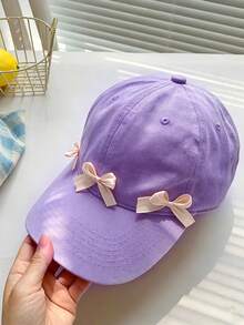 1件甜美女孩淺藍色軟皇冠棒球帽，緞面蝴蝶結裝飾，防風防曬帽，適合旅行、購物與校園日常穿著 - 多色 - 查看 8