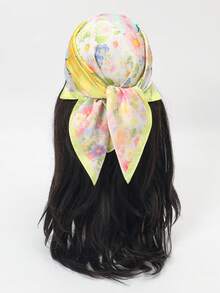1pc Bandana Watercolor Ditsy Floral Scarf, Light Background Dainty Flower Healing Landscape Design, Multi-Use Neck Tie, Hair Band, Bag Accessory, Elegant Square Scarf - Multicolor - View 4