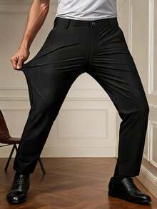 Celana Panjang Pria Klasik, Celana Kasual Bisnis Elastis Warna Polos, Gaya Mewah Elegan untuk Musim Semi/Panas - Hitam - View 1