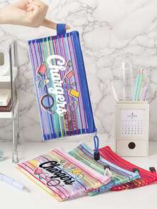Colorful Striped Mesh Digital Bag, Charger Pattern, Charger Storage Bag, Data Cable Organizer Bag, Mesh Zipper Bag, Lightweight Cable Storage Bag, Multi-Functional Storage Bag, Store Data Cables, Chargers, Earphones, Travel Supplies, Keep Your Cables Organized, Compact And Portable, Suitable For School, Office, Travel, Perfect Birthday Gift, Party Gift, Back To School Gift - Multicolor - View 7
