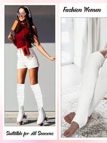 1/3 Pairs Ribbed Footed Leg Warmers, Soft Stretch Slouchy Knit Open Heel Boot Socks, Cozy Long Warmers For Lounge, Dance & Street Wear - Multicolor - View 4