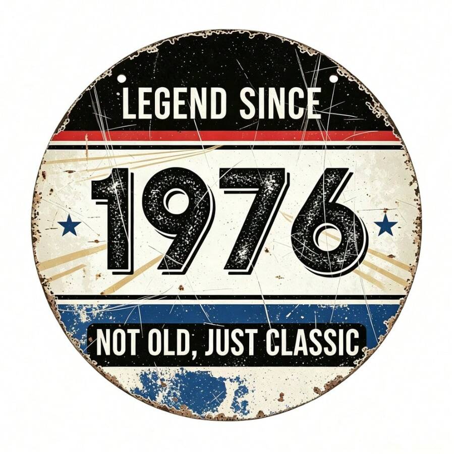 1pc "Not Old, Just Classic" 1976 Commemorative Vintage Wooden Wall Plaque, American Country Yard Garage Nostalgic Decor Door Sign, 2D Flat - Multicolor - View 1