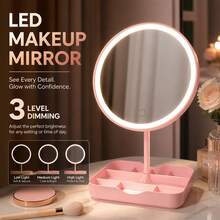 Espejo de maquillaje LED con luz de 3 colores & 3 niveles de atenuación, CRI 95 alta reproducción de color, control táctil, con base de almacenamiento, recargable por USB, 500mAh - BS-06 - Ver 7