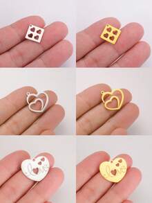 TEAMER 1pc/Pack Minimalist Hollow Heart Pendant Cute Lucky Pattern Handmade DIY Accessory For Necklace, Earrings, Keychain, Bag Charm - Love Series - View 11