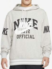 Nike Men's Drawstring Hooded Pullover Sweatshirt With Large Logo Print, Comfortable Minimalist Loose Fit, Grey - Grey - View 1
