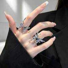 Abstract Liquid 3D Butterfly Stackable Silver Ring Set, Twisted Asymmetrical Metal Butterfly Personalized Jewelry, Luxury Holiday Gift For Women, Best Surprise For Birthday, Valentine's Day, Christmas, Wedding, Anniversary, Party - one-size - View 8