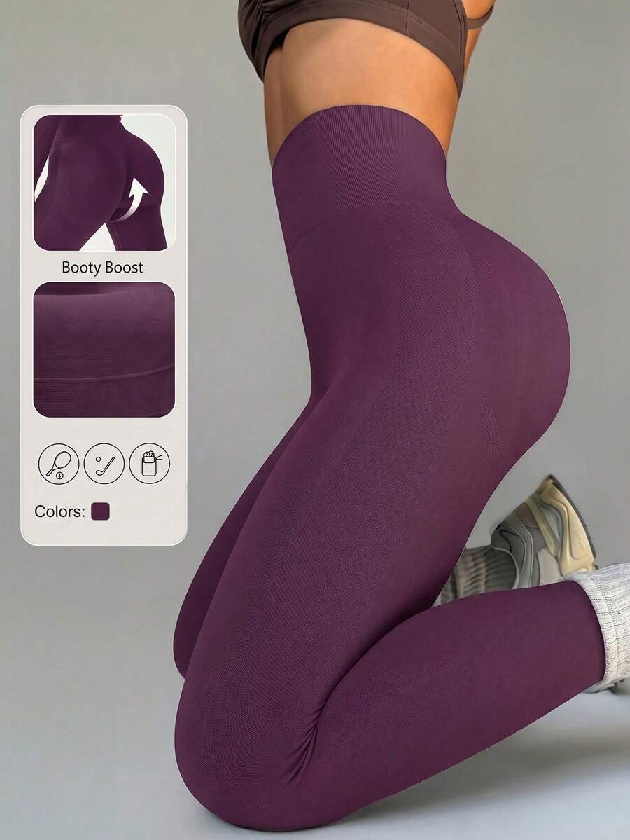 Celana Yoga Wanita Pinggang Tinggi Pengontrol Perut - Tanpa Jahitan, Pembentuk Bokong, Legging Kompresi Anti-Jepret untuk Olahraga Musim Gugur - Purple - View 1