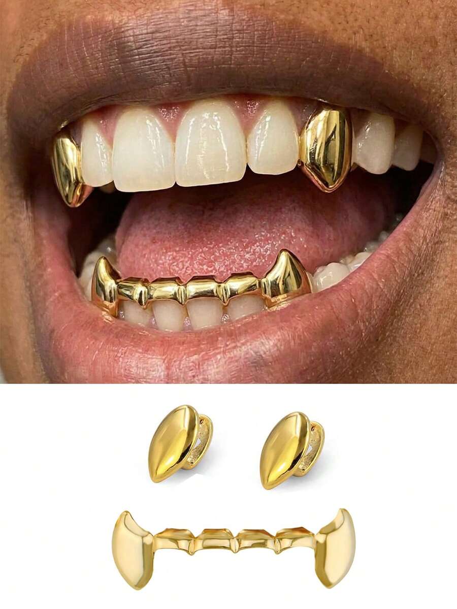1 Set Personalized Glossy Oval Tiger Tooth Fangs Teeth Decor Set, Halloween Cosplay Costume Accessories, Unisex - Multicolor - View 1
