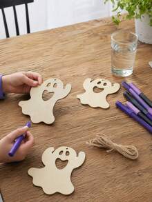 10/20pcs Halloween Hanging Decorations, Blank Wooden Ghost Ornaments, Suitable For DIY Painting, Halloween Party Home Decor, Suitable For Indoor, Outdoor Garden, Lawn, Party, Portable Holiday Gift, Wall Home Horror Party Supplies - Halloween - View 4
