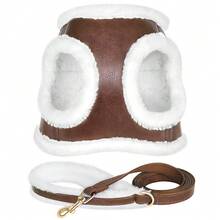 Autumn/Winter Thermal Lined Dog Harness And Leash Set, PU Leather Warm Pet Dog Harness And Leash - Brown - View 8