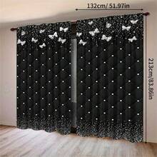 2pcs Black Rhinestone Butterfly Print All-Season Decorative Curtains - Featuring Rhinestones And Butterflies, Made Of 100% Polyester - Suitable For Living Room, Bedroom, Study And Dining Room - Suitable For Any Season, Easy To Hang Rod Pocket Design, Bedroom Decor And Accessories (Rod Not Included) - Multicolor - View 12