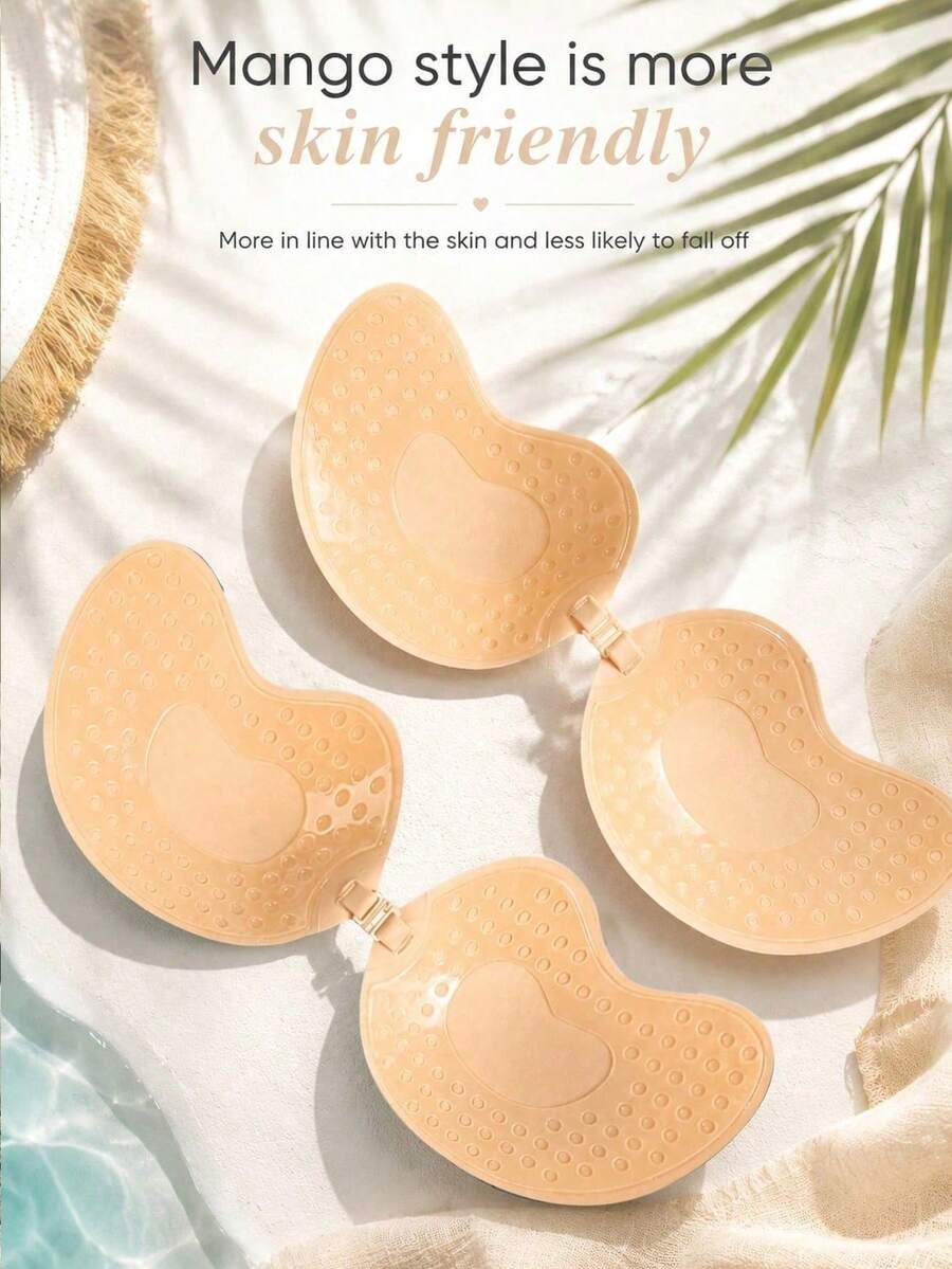 1/2/4 Pairs Mango-Shaped Adhesive Bra Cups, Reusable Seamless Push-Up Sticky Breast Pads, Breathable Strapless Backless Bra, Suitable For Summer Dresses