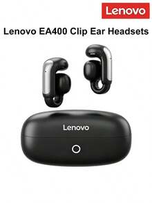Lenovo EA400 夾耳式藍牙耳機，長效電池續航，ENC清晰通話，無線音樂耳機 - 黑色 - 查看 1