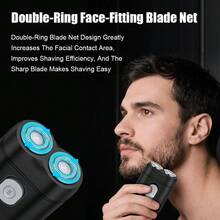 HIENA Mini Dual Floating Head Electric Shaver For Men, USB Fast Charging Portable Rotary Razor, Pocket Size Travel Cordless Shaving Machine With Cleaning Brush - Black - View 9