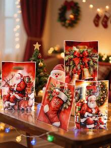 10/20/50pcs Christmas Gift Bags, Classic Santa Claus Riding Bicycle Print Snack Bags, Winter Holiday Gift Packaging Bags, Christmas Eve Party Supplies - Multicolor - View 10