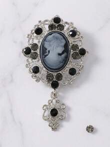 1pc Vintage Cameo Brooch Pins Victorian Style Relief Portrait Rhinestone Pearl Badges Elegant Retro Jewelry Accessories For Women - Multicolor - View 14