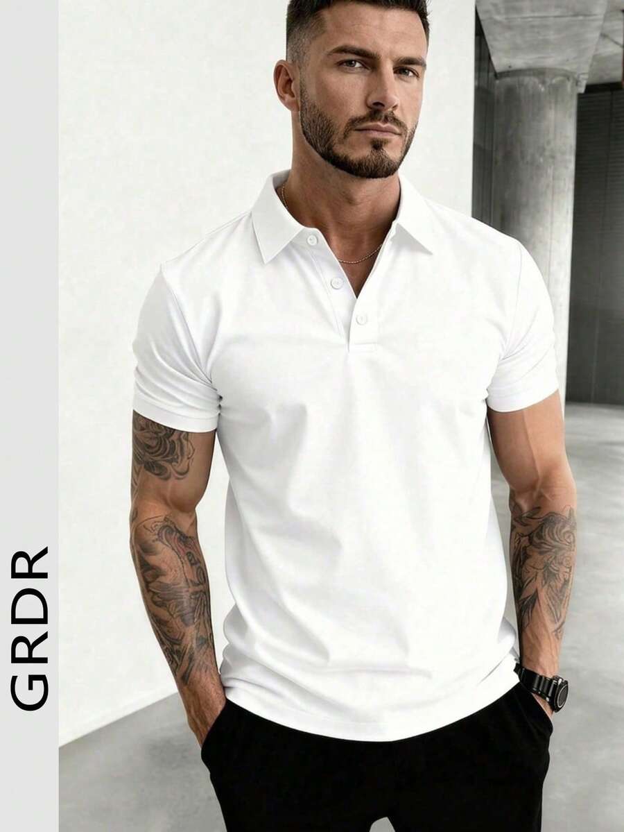 GRDR 男士时尚短袖休闲通勤 Polo 衫 - 白色 - 查看 1