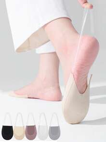 chuanwa（2） 1/5/10 Pairs Women Invisible Summer Silicone Non-Slip For Ultra Thin Half-Palm Suspender Invisible Hollow Sling Boat Socks - Multicolor - View 2