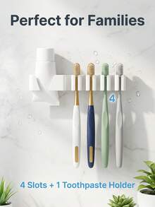 1pc No-Drill Wall-Mounted Toothbrush Holder, Bathroom Set Can Hold 4 Toothbrushes And 1 Toothpaste, Suitable For Bathroom, Dorm And Home Decor, Summer Home Bathroom Decoration, Creative Bathroom Organizer. Ideal For Organizing Toothbrushes, Combs, Razors And Other Bathroom Essentials. - Multicolor - View 4