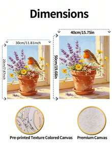 1pc Adult Beginner Digital Oil Painting Set, Robin On Flower Pot, DIY Oil Painting, Home Wall Decor, Christmas Holiday Gift - Frameless - View 4