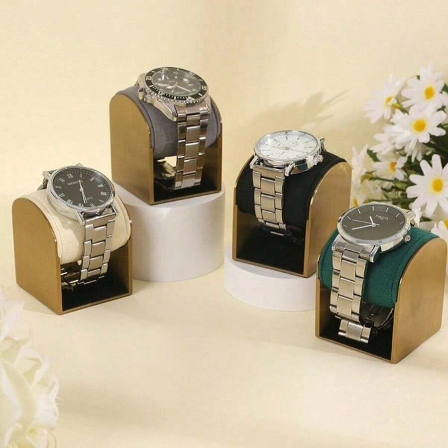 Luxury Gold Metal Watch Display Stand - Soft Green Velvet Cushion, Universal Fit For All Watches (Home/Store Decor And Display)