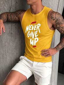 ZYNTH BALENO 男士夏季時尚「Never Give Up」印花背心，涼爽夏季必備運動款 - 黃色 - 查看 5