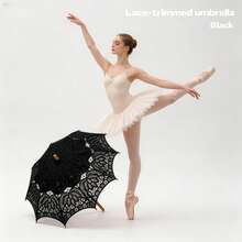 Cloudoo Parapluie en tissu à manche droit avec crochet, brodé de dentelle et fleurs, accessoire décoratif pour voyage, mariage et photographie, parapluie de camping, parapluie de mariée pour robe de mariée, parapluie assorti style Hanfu Kimono japonais, parapluie accessoire cosplay princesse anime - multicolore - Voir 16