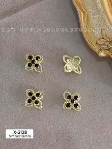 10Pcs Lucky Clover Nail Charms Set, Silver Gold Plated Hollow Four Leaf With Inlaid Rhinestones, Vintage Elegant Retro Nail Ornaments & Gems For DIY Manicure Nail Supplies Nails Nail Gems - Multicolor - View 16