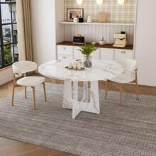 Modular Round Dining Table, 120 Cm Diameter And 76 Cm Height, Made Of MDF With Walnut Veneer, Comfortable Seating For 4 – Suitable For Dining Room, Kitchen, And Living Room - 白色 - 查看 5